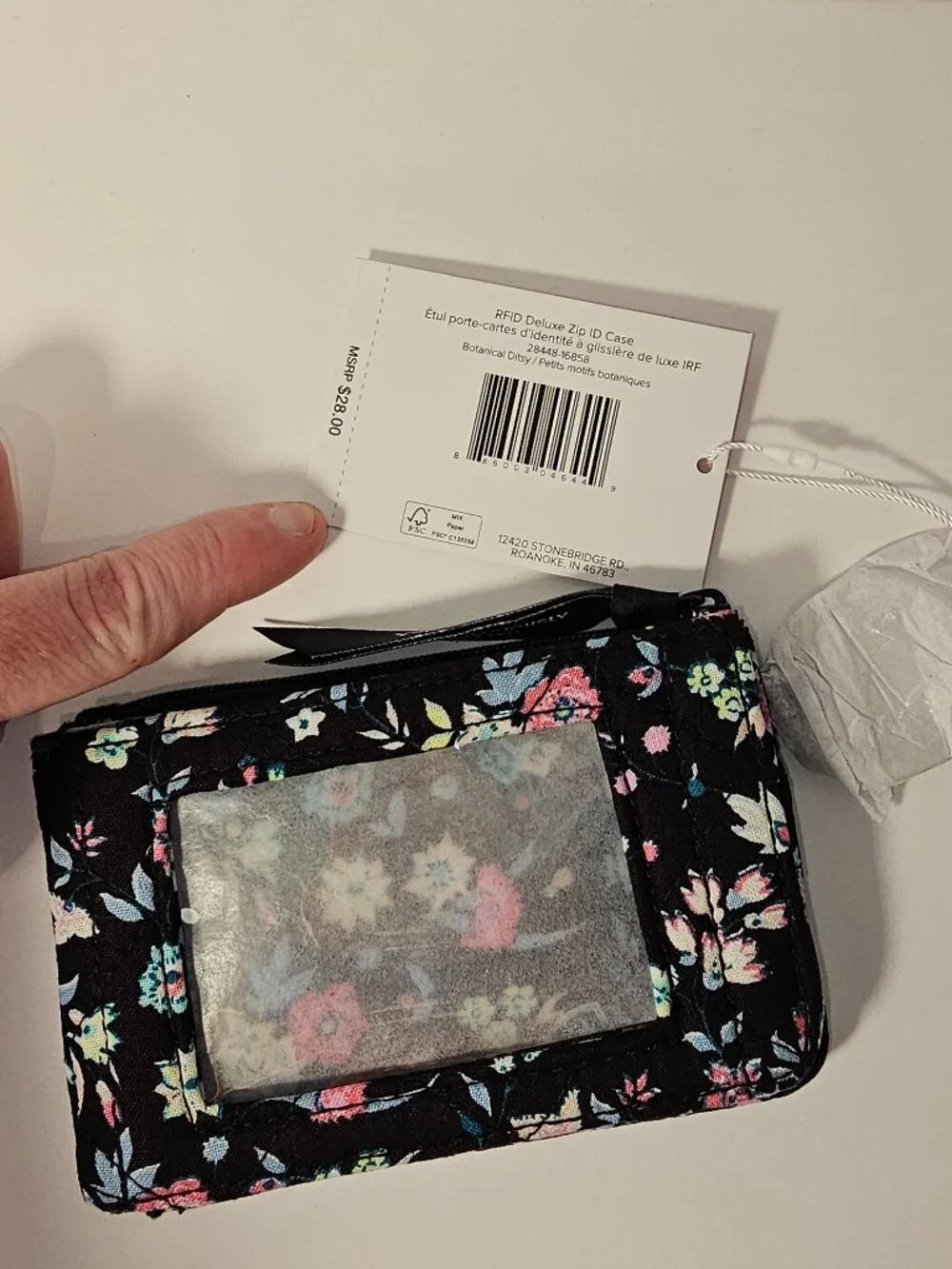 NWT Vera Bradley RFID Deluxe Zip ID Case Lanyard Botanical Ditsy Keychain Wallet